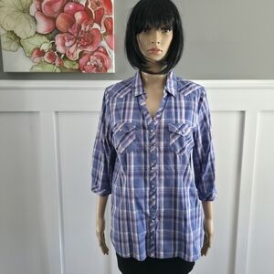 Reitmans Plaid 3/4 Sleeve Western Shirt – Boho Chic & Cottagecore-size L